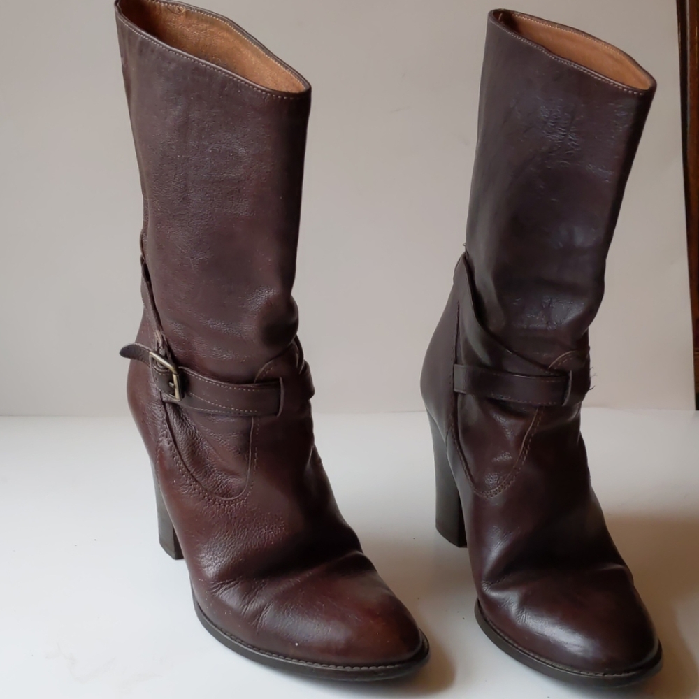 J. Crew brown leather boots w buckles-sz 8